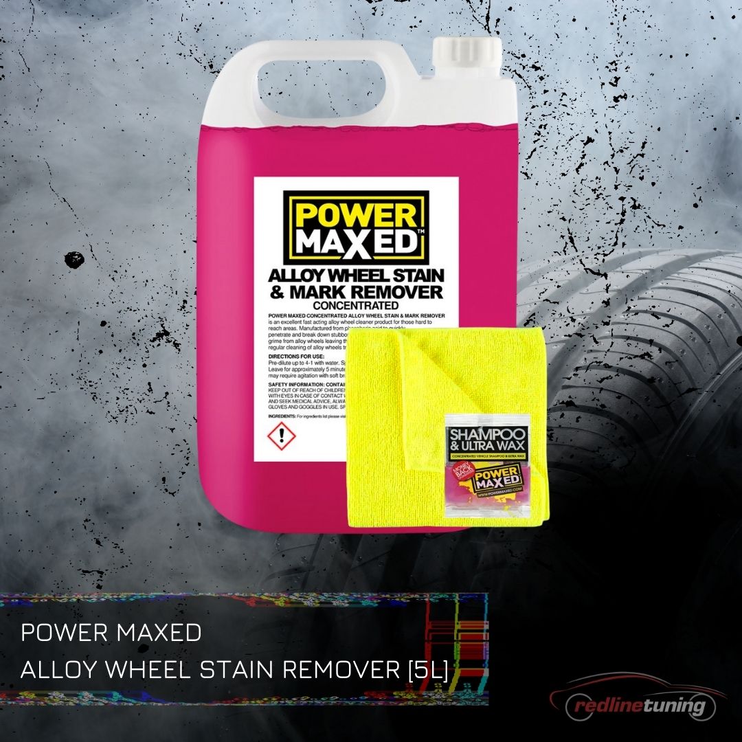 Power Maxed Alloy Wheel Stain/Mark Remover 5 litre+ Free Micro fibre,Shampoo Wax