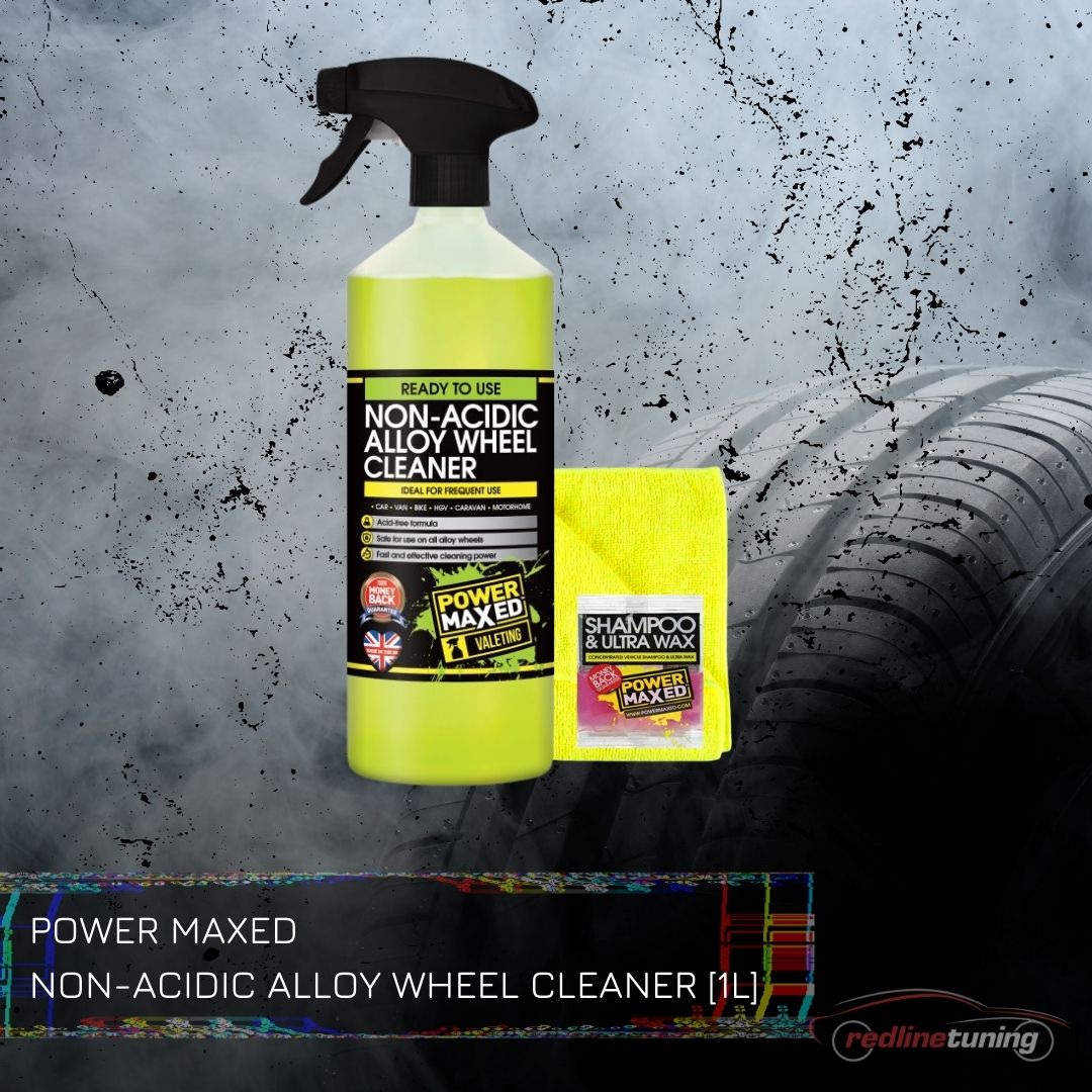 Power Maxed Non Acidic Alloy Wheel Cleaner 1 litre+Free Micro fibre,Shampoo Wax 